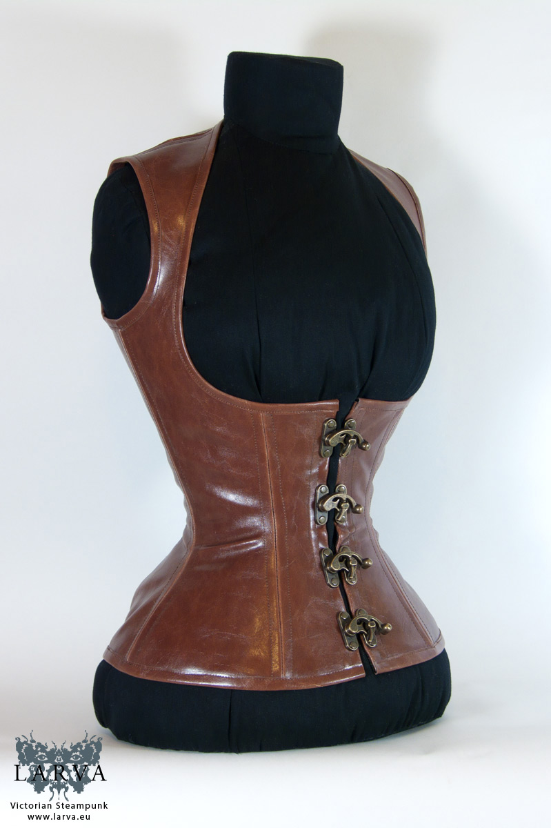 Brown Steampunk Pirate Corset with High Neck – Larva – Historical