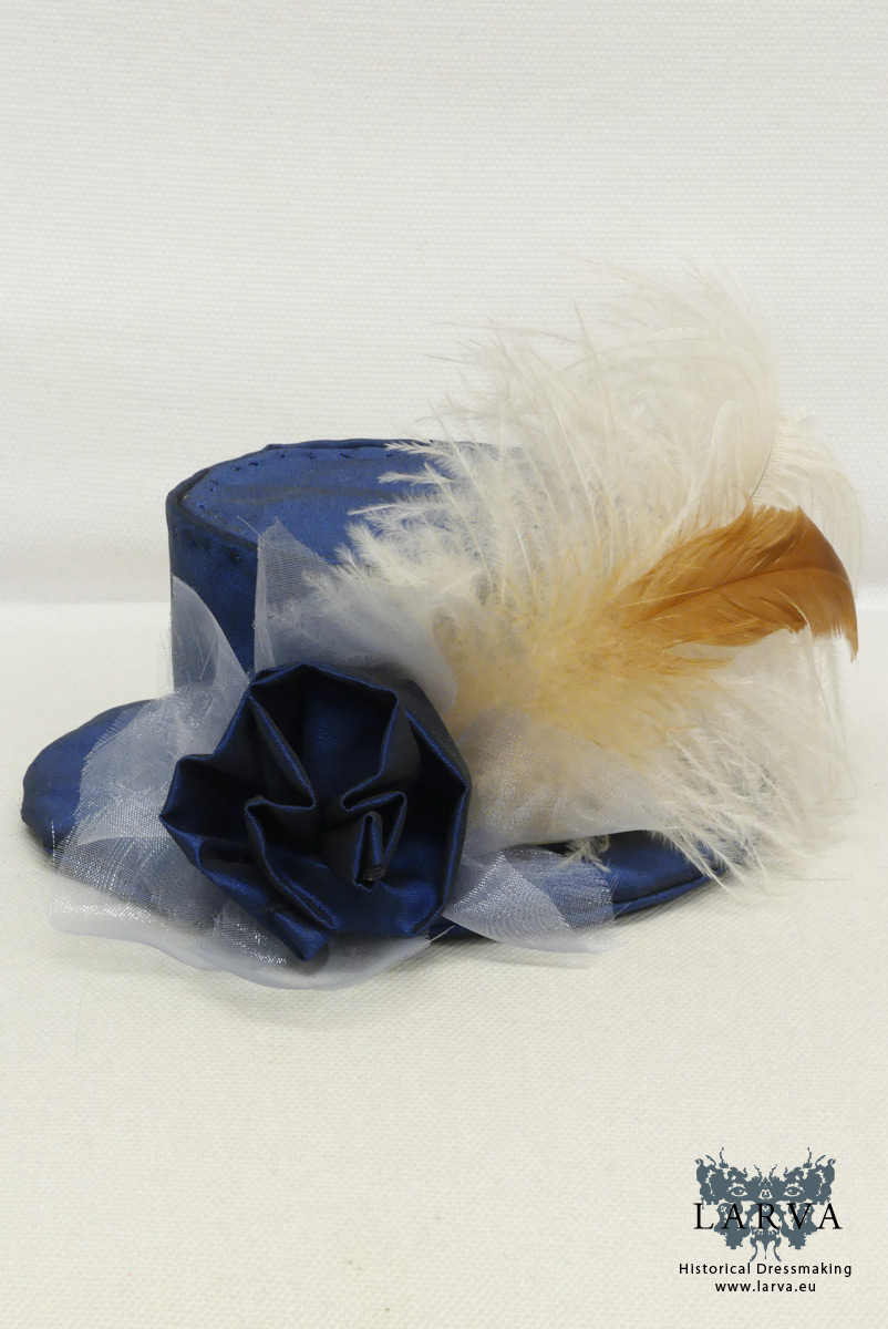 Blue Mini Top Hat with flower Burlesque Fascinator 
